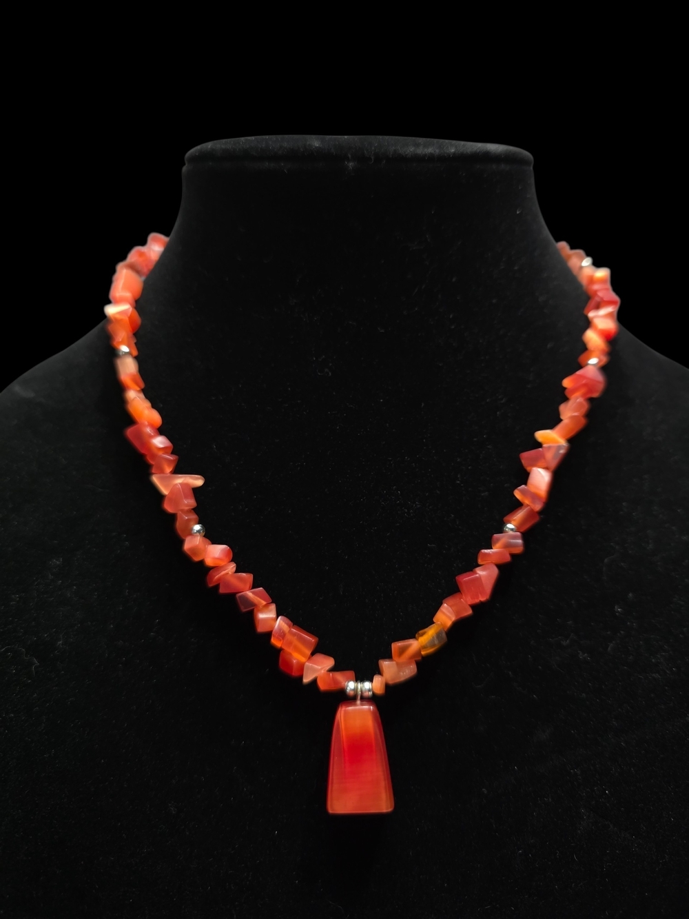 Orange Stone Beaded Necklace with Pendant Women Jewelry Boho